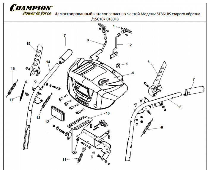 1 ДЕТАЛИ УПРАВЛЕНИЯ  | СНЕГОУБОРЩИК CHAMPION ST861BS | Старого образца до 2015