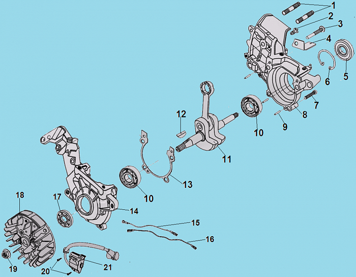2 КОЛЕНВАЛ - МАХОВИК - МАГНЕТО БЕНЗОПИЛА CHAMPION 241-16