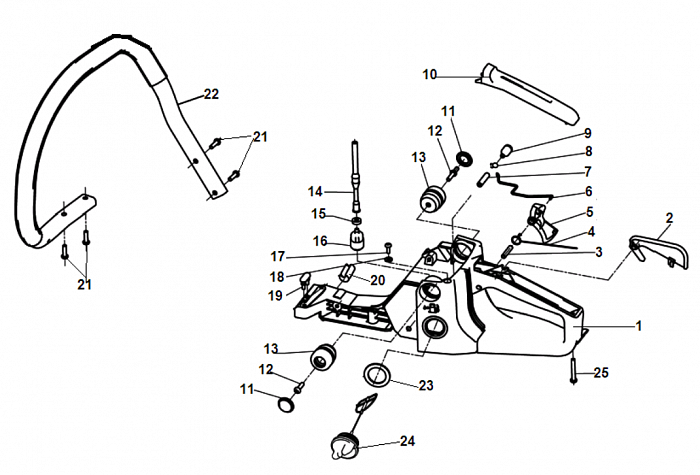 3 БАК - АМОРТИЗАТОР - ПРОБКА БЕНЗОПИЛА CHAMPION 245