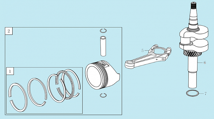 7 ПОРШЕНЬ - КОЛЕНВАЛ - КОЛЬЦА ГАЗОНОКОСИЛКА CHAMPION LM4122
