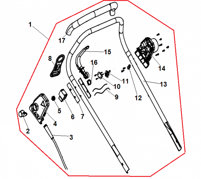 1 РУЧКА - ВЫКЛЮЧАТЕЛЬ ГАЗОНОКОСИЛКА ЭЛЕКТРИЧЕСКАЯ CHAMPION EM3813