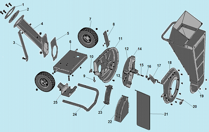 1 КОРПУС - НОЖИ - ВОРОНКА ИЗМЕЛЬЧИТЕЛЬ-ШРЕДЕР БЕНЗИНОВЫЙ CHAMPION SC6448
