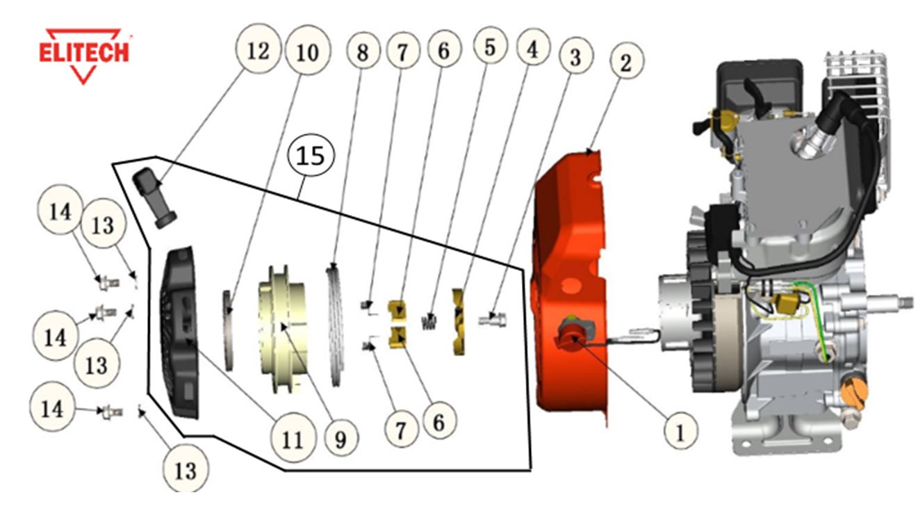ЗАПЧАСТИ ДЛЯ МОТОПОМПЫ БЕНЗИНОВОЙ ELITECH МБ 210 Д 40 (СТАРТЕР РУЧНОЙ)