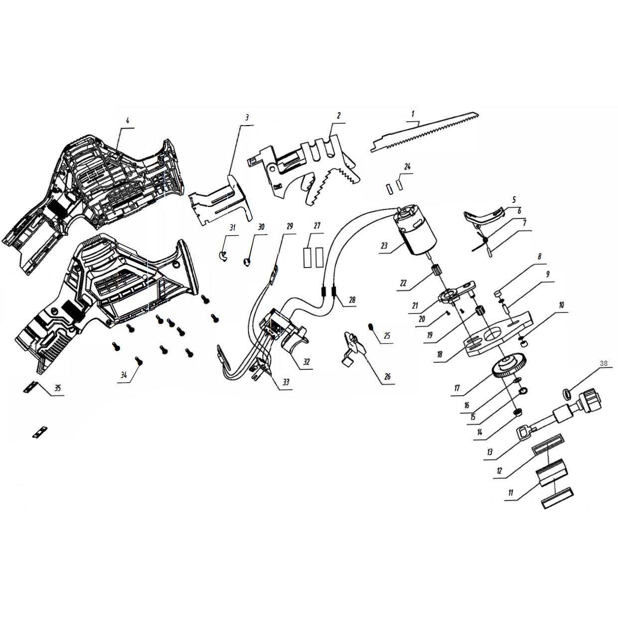 Пила сабельная, без АКБ, в коробке СПЛ-125